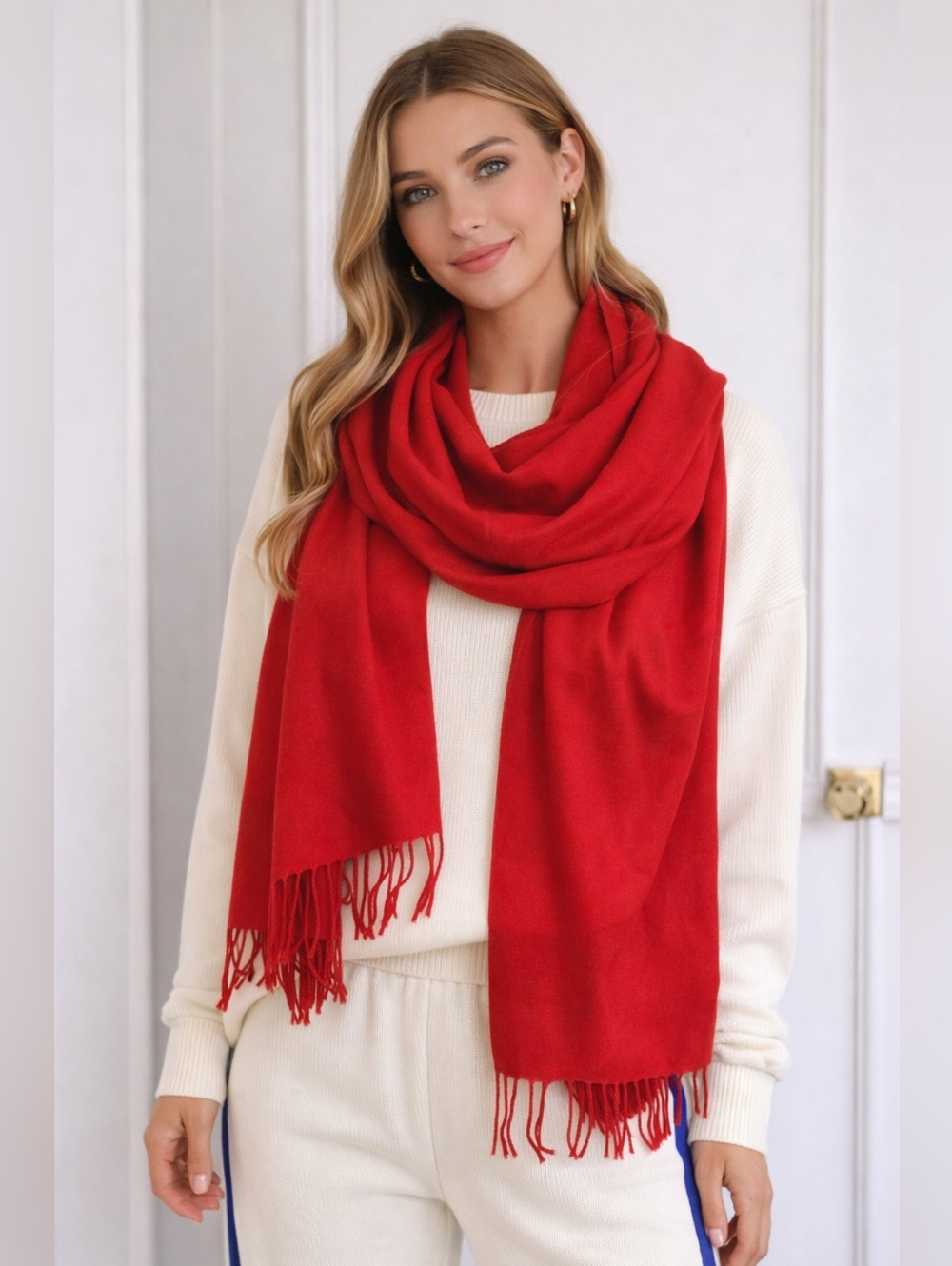 Red Women's Scarf - Classic Solid Wrap